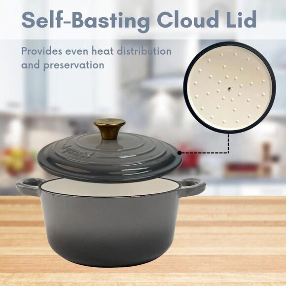 Lexi Home Mini Cast Iron Gray Enameled Cocette with Lid & Handles 8 Oz - Picture 9 of 9